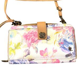 Elliott Lucca Large Phone Wristlet Wallet Crossbody White Floral‎